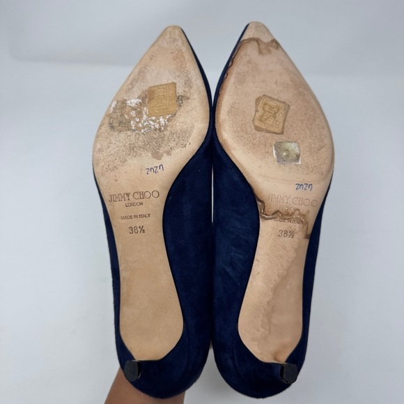 Jimmy Choo Romy 40mm Suede Pumps Navy Blue Heels Size 38.5 - Picture 10 of 12